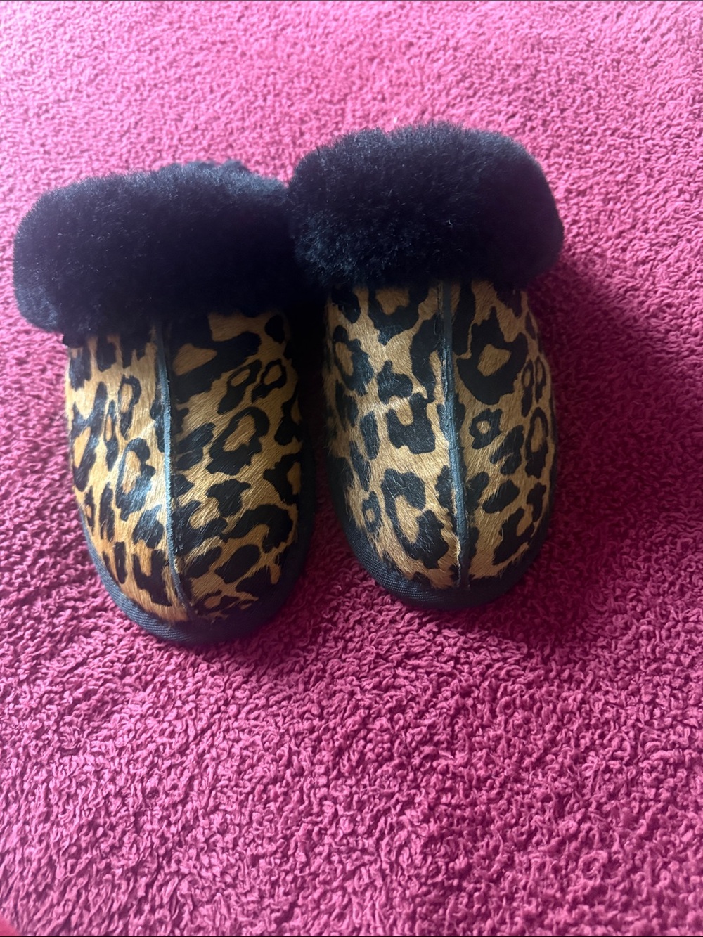 UGG scufftee butterscotch panther cow Print Fur slippers size 7 amazing shape